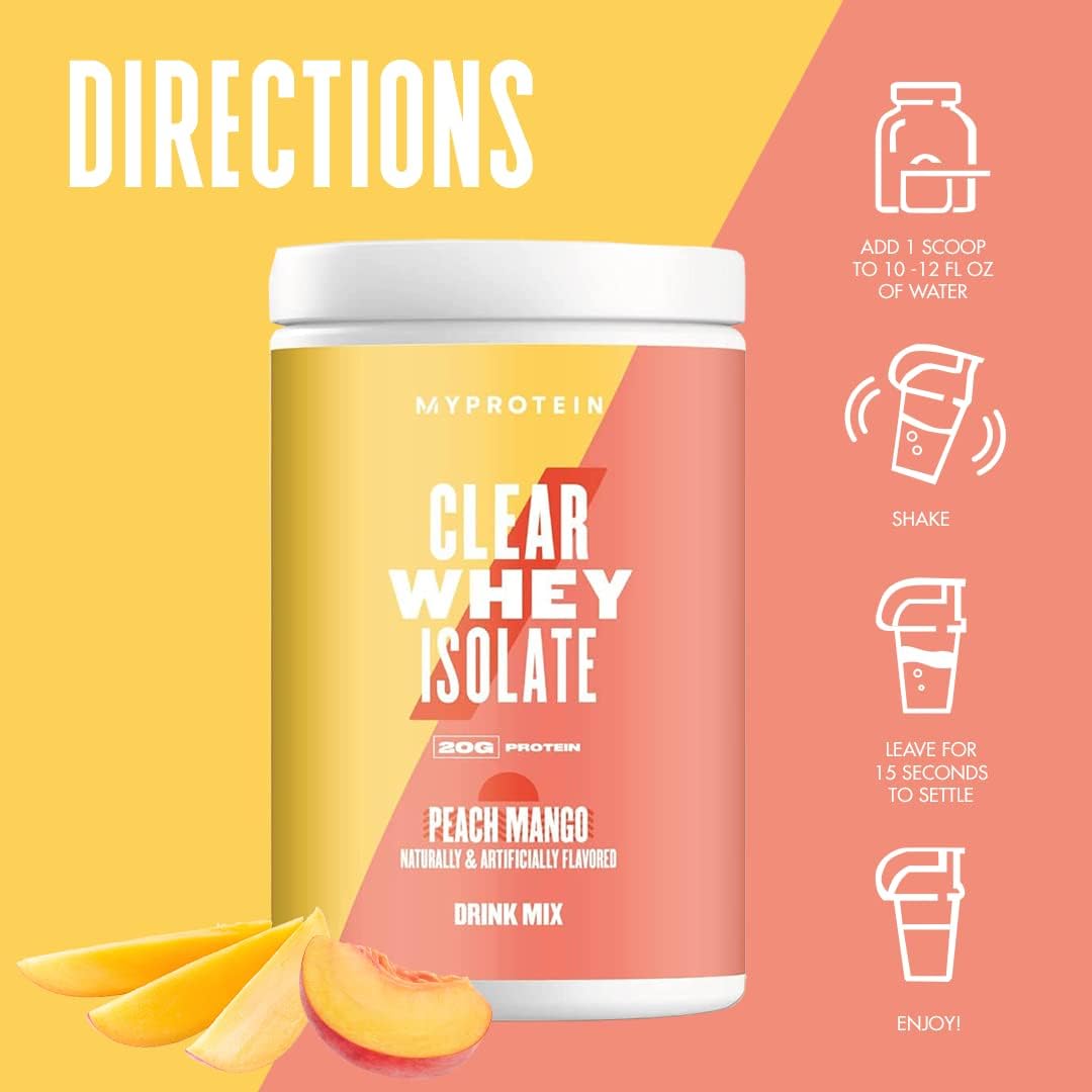 Myprotein Clear Whey Isolate Protein Powder, 1.1 Lb (20 Servings) Peach Mango, 20g Protein per Serving, Naturally Flavored Drink Mix, Daily Protein Intake for Superior Performance : Health & Household