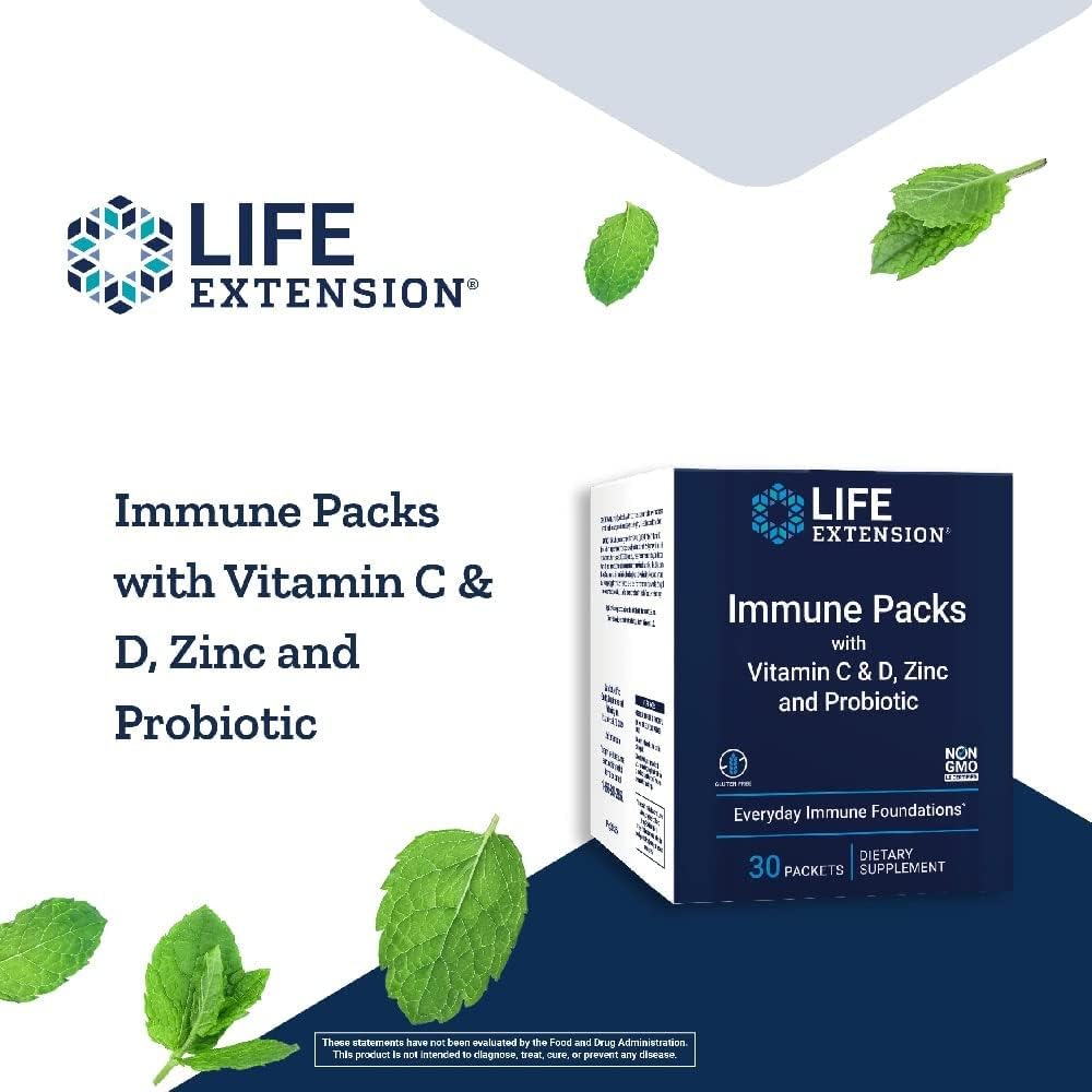 Life Extension - Immune Packs with Vitamin C & D, Zinc and Probiotic (30 Packs) : Health & Household