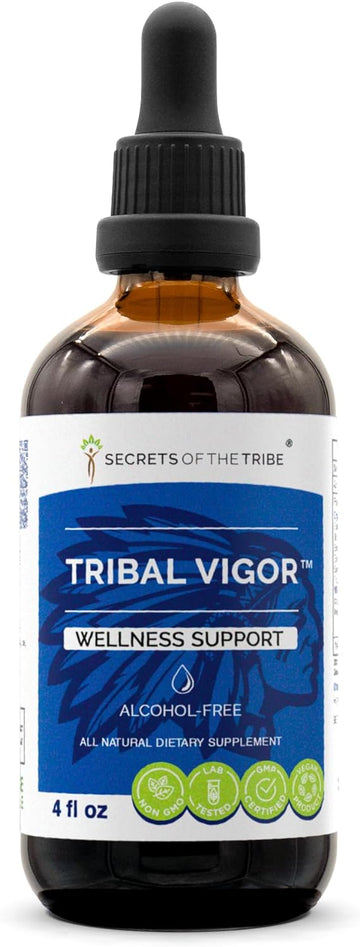 Tribal Vigor Alcohol-Free, Glycerite Eleuthero Siberian Ginseng, Catuaba, Barrenwort - Horny Goat Weed, Muira Puama, Saw Palmetto, Tribulus. Tincture, Herbal Extract Wellness Support (4 FL OZ)