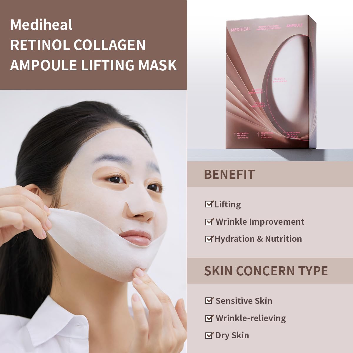 Mediheal Retinol Collagen Ampoule Lifting Mask (10 Counts) Forv Line Mask, Anti-Aging - Helps Reduce Fine Lines & Wrinkles, And Smoothens Skin : Beauty & Personal Care