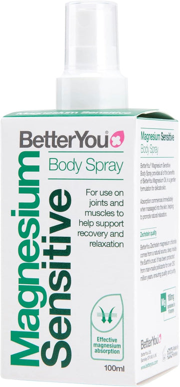 Betteryou Magnesium Sensitive Body Spray, Pure, Clean And Natural Source Of Chlorides, Spray, Vegan & Palm-Oil Free, 100 Ml (600 Sprays)