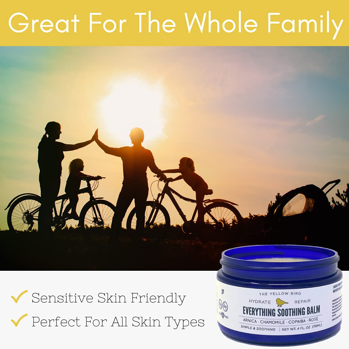 Yellow Bird Natural Soothing Foot & Body Balm - Everything Skin Moisturizer, Organic Itch Relief Cream, Baby Diaper Balm, Soothing Gentle Moisturizer