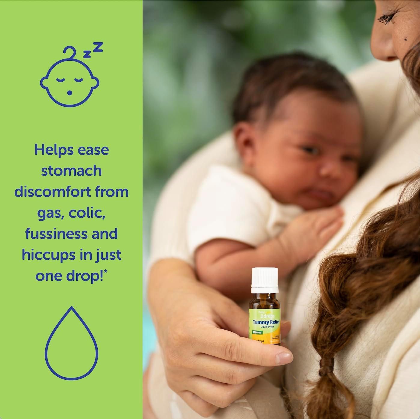 Ddrops Baby Tummy Relief Liquid Drops, Organic Gripe Water for Newborns, Relief from Gas, Colic, Fussiness and Hiccups, Just One Drop, Herbal Ingredients, 120 Drops : Baby