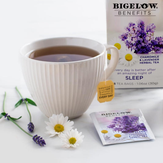 Bigelow Benefits Sleep Chamomile Lavender Herbal Tea, Caffeine Free, 18 Count (Pack Of 6), 108 Total Tea Bags