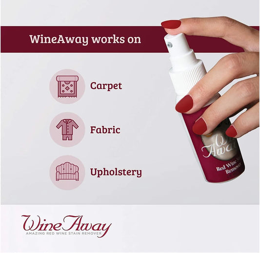 Wine Away Stain Remover - Red Wine Stain Remover Spray for Stubborn Stain - Laundry Stain Remover for Carpet, Tablecloth, Clothes - Ready-to-Use Stain Spray Cleaning Aid for Wine Spills - 2 Oz (2)
