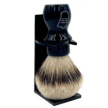 Parker 100% Silvertip Badger Mug Shaving Brush With Brush Stand - Extra Dense And Extra Soft Bristles - Long Handle Is Perfect For Use With Your Shaving Mug (Black)