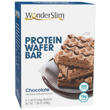 WonderSlim Protein Wafer Snack Bar, Chocolate, 210 Calories, 15g Protein, 0mg Cholesterol (5ct)