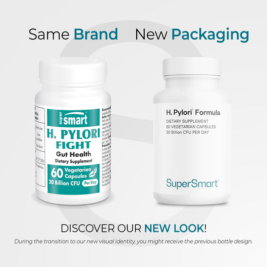 Supersmart H. Pylori Formula 20 Billion Cfu Per Day (High Potency) - Patented Pylopass Probiotic Lactobacillus Reuteri Dsm 17648 Supplement | Non-Gmo & Gluten Free - 60 Vegetarian Capsules