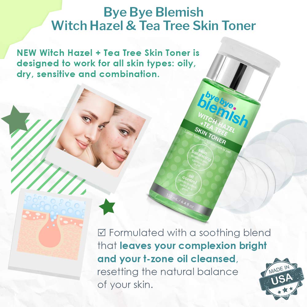 Bye Bye Blemish Witch Hazel + Tea Tree Blemish Toner, 4.4 Fl Oz : Beauty & Personal Care