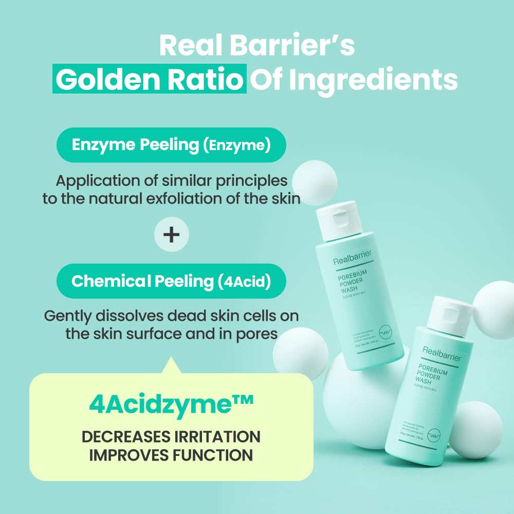 Real Barrier Porebium Powder Wash,50Ml,1.76 Fl Oz, Micro-Powder Particles Facial Cleanser, Exfoliator For Sensitive Skin, Impurities, Dead Skin Cells Ceramide Solution, Deep Cleansing, Korean Skincare