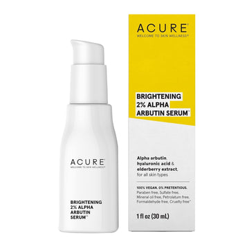 Acure Brightening 2% Alpha Arbutin Serum - Brighter Skin, Improve Dark Spots & Uneven Tone - 100% Vegan With Alpha Arbutin, Hyaluronic Acid & Elderberry Extract - Skincare For All Skin Types - 1 Fl Oz