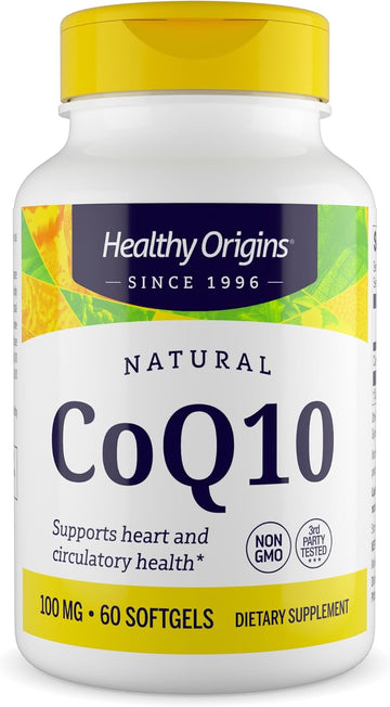 Healthy Origins® Coq10 100 Mg – Natural Trans-Isomer Ubiquinone – Yeast Fermented, Supports Heart Health & Cellular Energy – Non-Gmo 60 Softgels