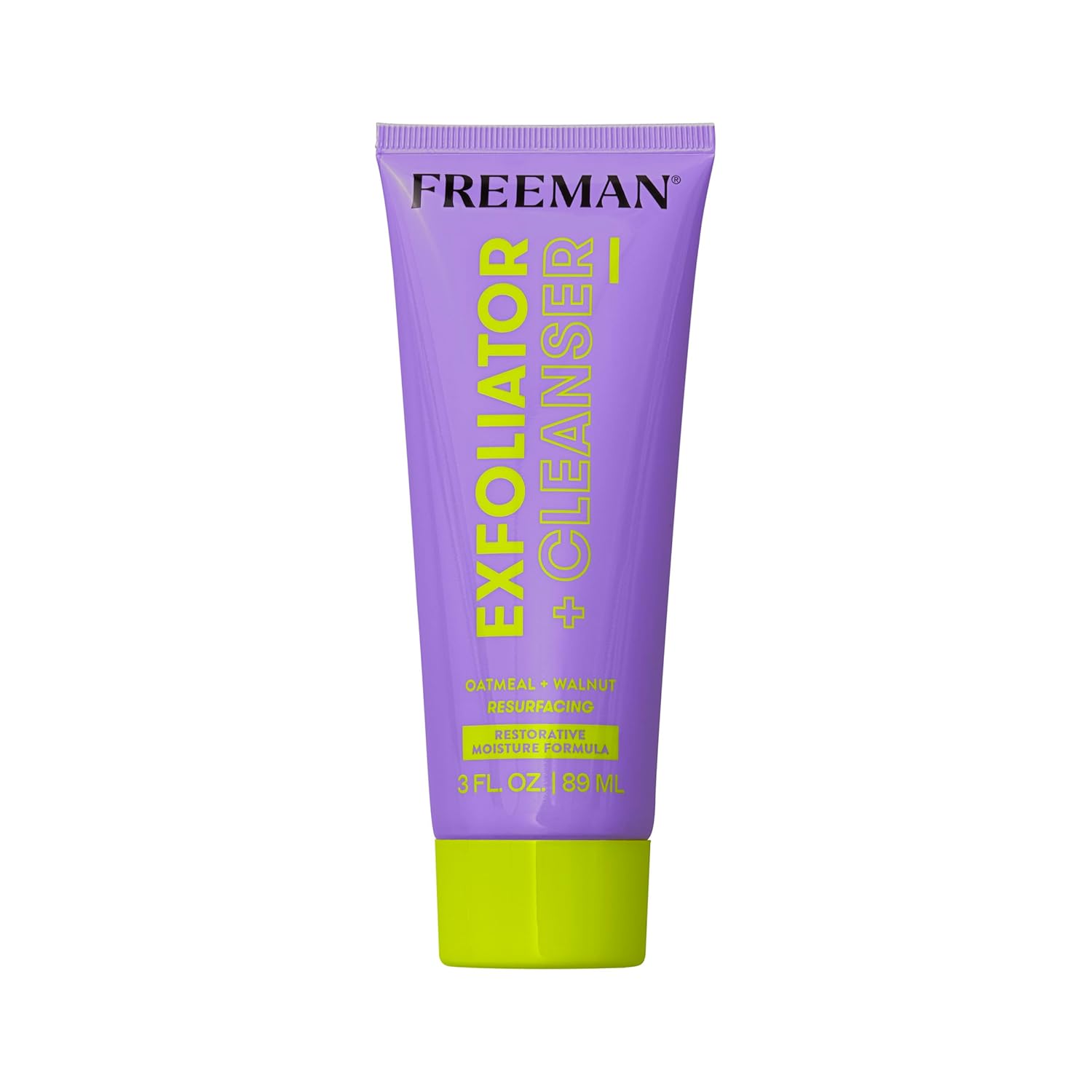 Freeman Restorative Moisturizing & Resurfacing Facial Exfoliator + Cleanser, Infused With Oatmeal & Walnut Shell Powder, Dual-Purpose Face Wash That Removes Dry Skin, 3 Fl.Oz./ 89 Ml Tube