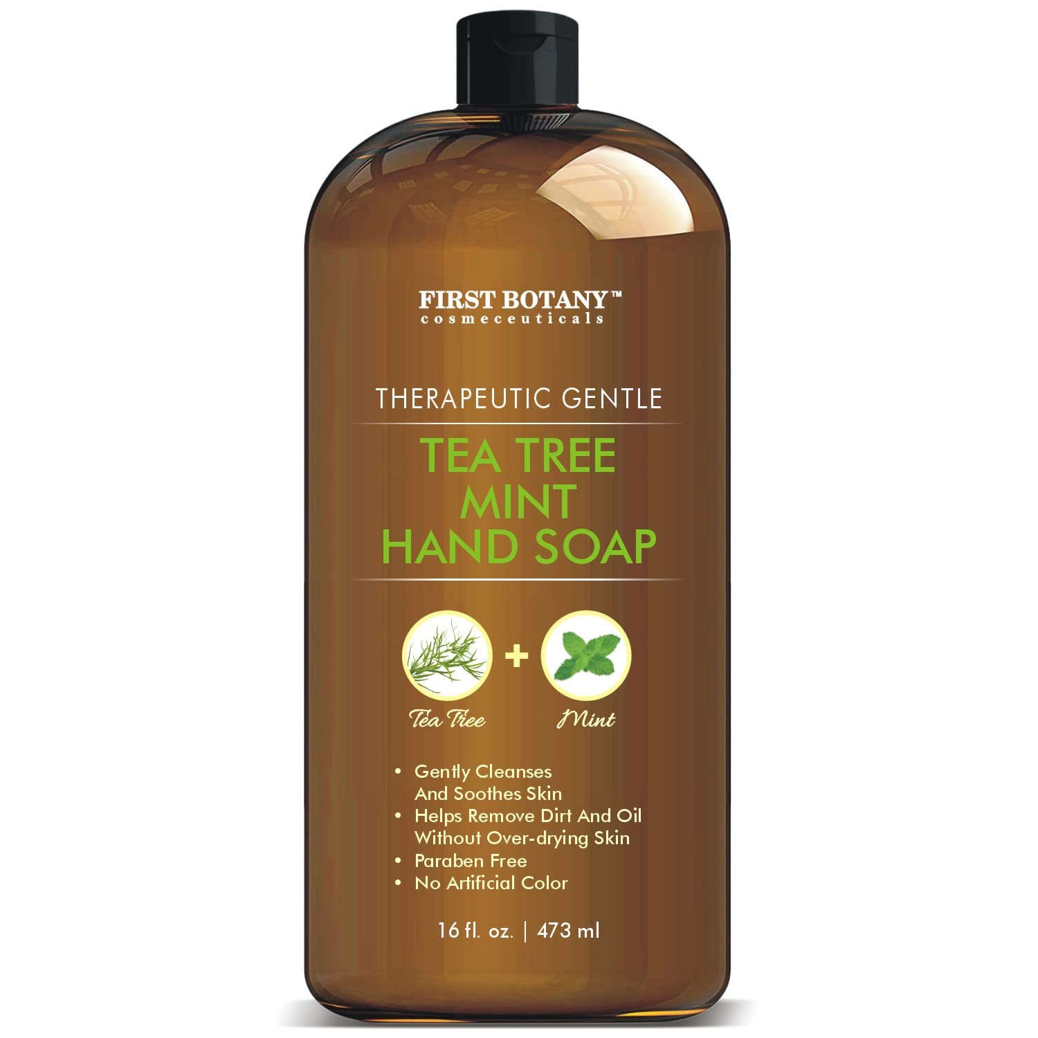 First Botany Tea Tree Mint Hand Soap - Liquid Hand Soap With Peppermint, Jojoba & Coconut Oil Multipurpose Liquid Soap Natural Bathroom Soap & Liquid Hand Wash - 16 Oz