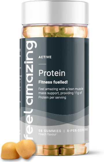 Feel Amazing Protein Gummies, Peach-Flavored Gummies, High-Protein Snacks With 11G Of Protein Per Serving, Supports Lean Muscle Mass Growth And Bone Maintenance, Pack Of 7 Servings (1)