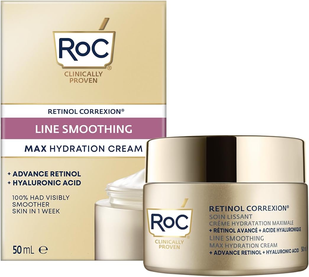 Roc Retinol Correxion Line Smoothing Max Hydration | Face Cream With Hyaluronic Acid, Anti-Wrinkle Moisturiser | 50 Ml