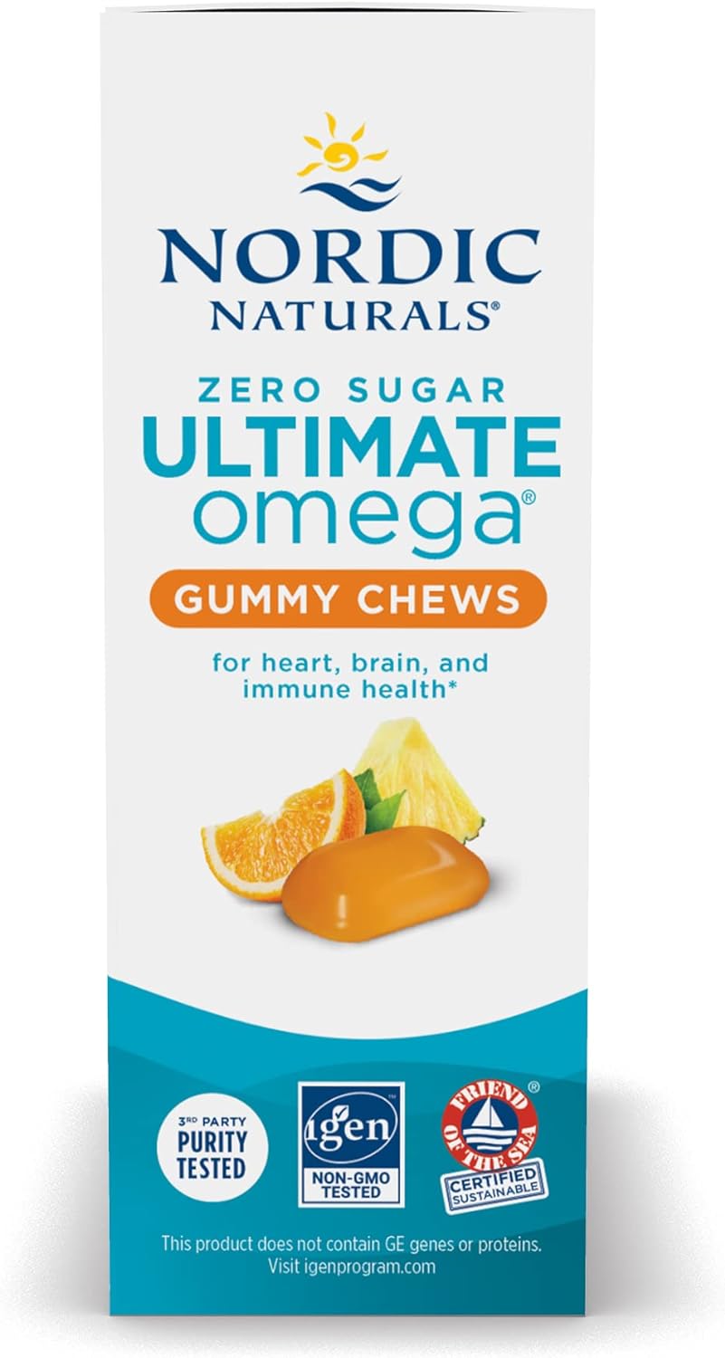 Nordic Naturals Zero Sugar Ultimate Omega Gummy Chews, Tropical Fruit,