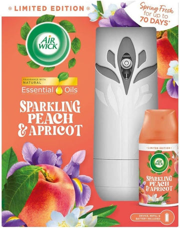 Air Wick Freshmatic Air Freshener Spray Starter Kit (1 Gadget + 1 Refill) Automatic Sprayer, Sparkling Peach and Apricot Scent for Home and Office Fragrance