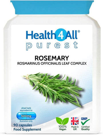 Health4All Rosemary 500Mg 90 Capsules 3 Months Supply, Pure Natural Nootropic Supplement For Memory, Focus & Learning, High Strength Rosmarinus Officinalis Capsules (Not Tablets Nor Oil) | Made In Uk