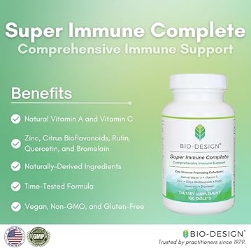 Super Immune Complete - Comprehensive Immune Support With Natural Vitamin A, Vitamin C, Zinc, Citrus Bioflavonoids, Rutin, Quercetin And Bromelain (100 Tablets)