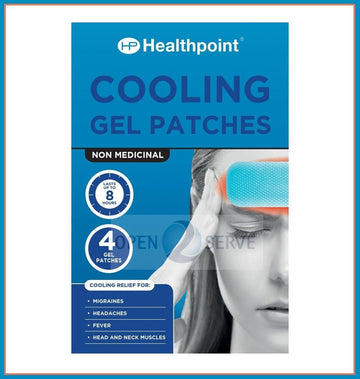 Healthpoint Cooling Gel Patches, Pack Of 4 Patches, Relief For Migraines, Headaches, Fever, Head And Neck Muscles, Lasts Up To 8 Hours, Non Medicinal, Suitable For Home And Travel