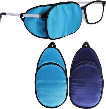 Ezakka Eye Patches For Adults, Eye Patch For Glasses, Silk Patch For Lazy Eye Amblyopia Strabismus And After Surgery (Black With White Star+Navy)