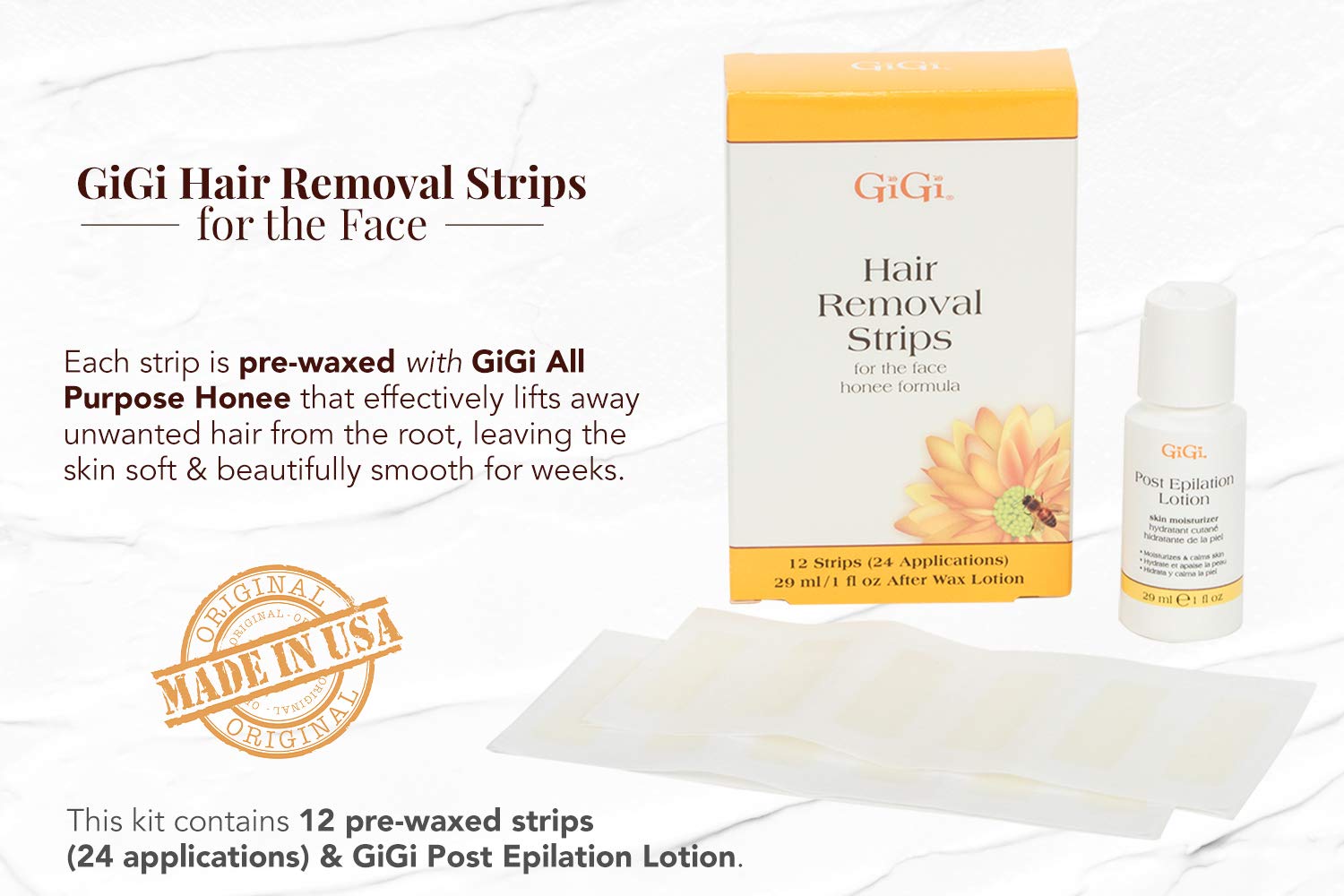 GiGi Hair Removal Strips | For the Face | Pre-Waxed with GiGi All-Purpose Honee Formula, 12 Strips : Hair Waxing Strips : Beauty & Personal Care