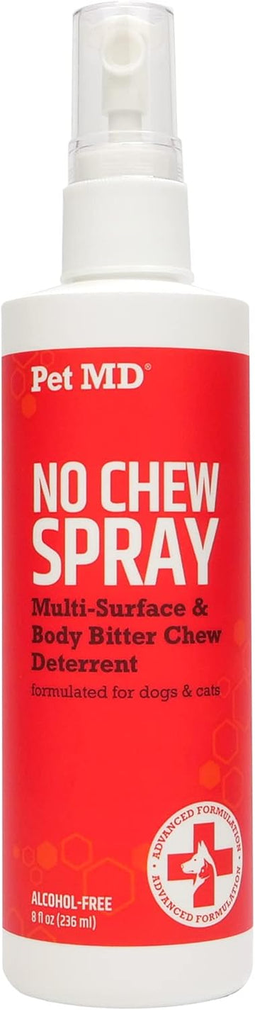 Pet Md No Chew Spray For Dogs & Cats - Multi-Surface Bitter Spray To Stop Biting & Chewing - Dog Deterrent Spray For Carpet, Furniture, Plants, & Skin - Anti Licking Cat Training Spray - 8 Oz