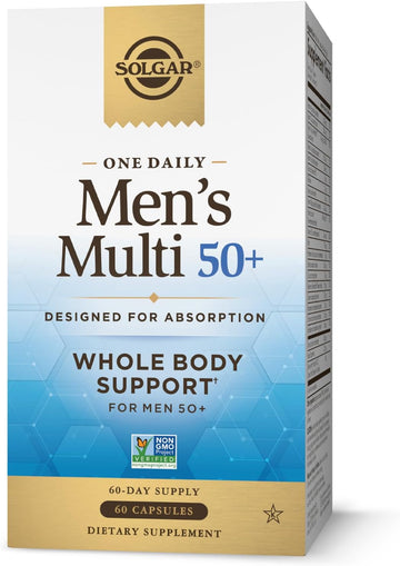 Solgar One Daily Men'S Multi 50+ Whole Body Support For Men 50 And Older Highly Absorbable Delayed Release Heart, Energy, Stress, Muscle, Bone, Prostate Support Vitamin 60 Vegan Capsules, 60 Servings