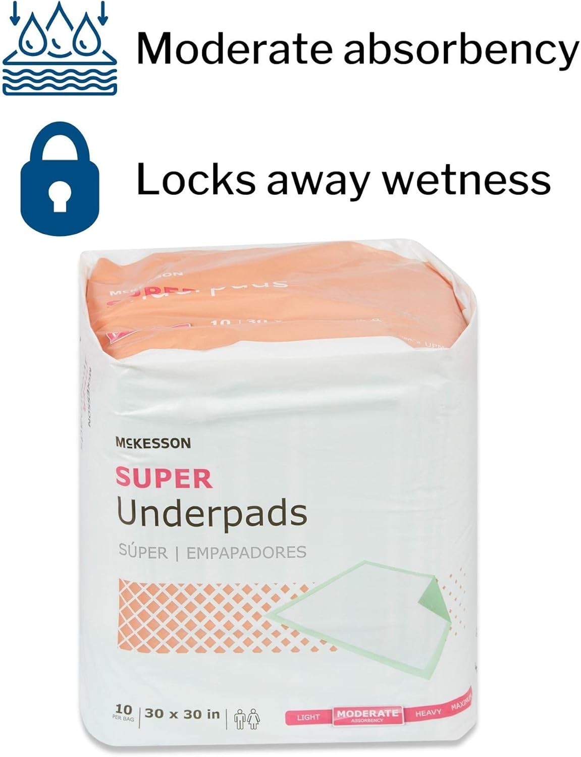 McKesson Super Disposable Underpads, 30" x 30", Polymer, Fluff, Non-Woven, 300 Count : Health & Household