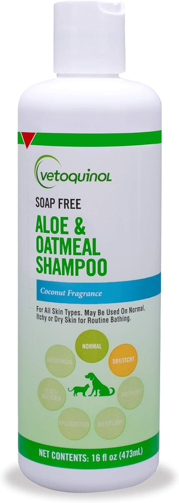 Vetoquinol Aloe & Oatmeal Shampoo — Gentle, Moisturizing Formula with Coconut Scent for Dogs & Cats, 16oz