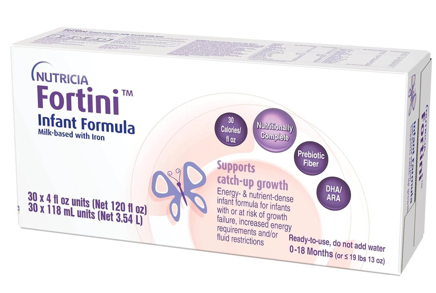 Nutricia Fortini Infant Formula - Milk-Based, Energy-and Nutrient-dense Baby Formula with Iron - 4 Fl Oz Carton (Case of 30)
