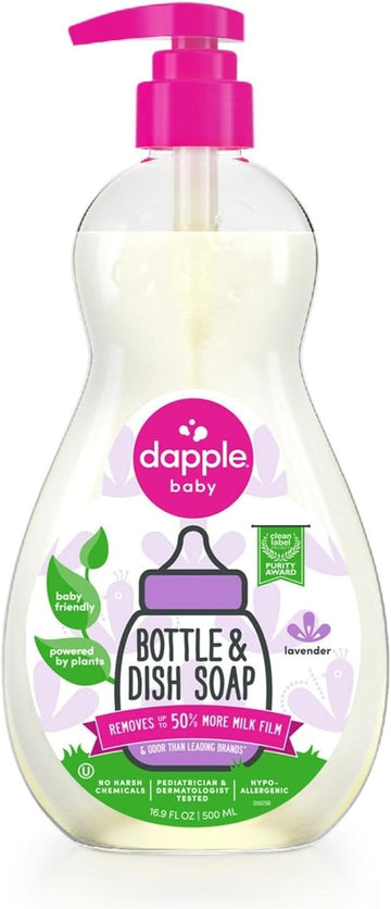 Dapple Baby Baby Bottle Soap & Dish Soap, Lavender, 16.9 Fl Oz Bottle - Plant Based Dish Liquid For Dishes & Baby Bottles - Hypoallergenic Soap, Liquid Soap