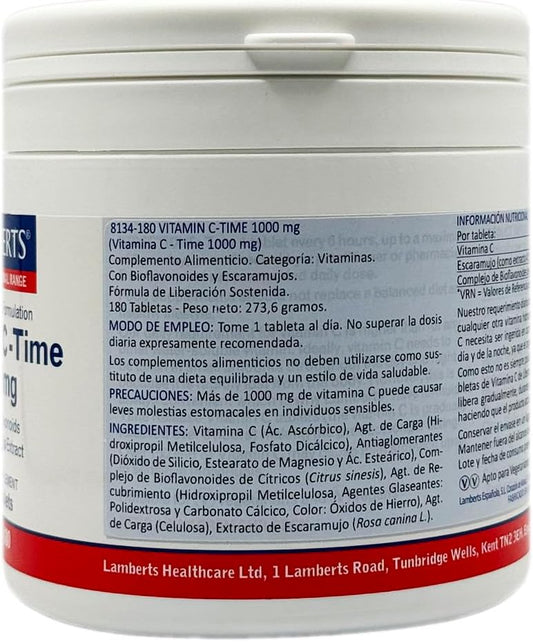 Lamberts Time Release Vitamin C 1000Mg With Bioflavonoids 180 Tablets