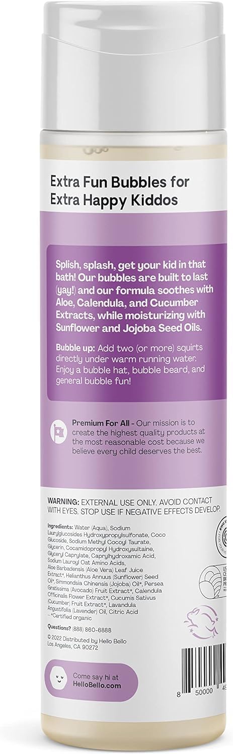 Hello Bello Tear-Free Bubble Bath for Babies & Kids, Lavender, 10 fl oz + Gentle Hypoallergenic Shampoo & Body Wash, pH-Balanced & Dermatologist-Tested, Vegan, 10 fl oz : Baby