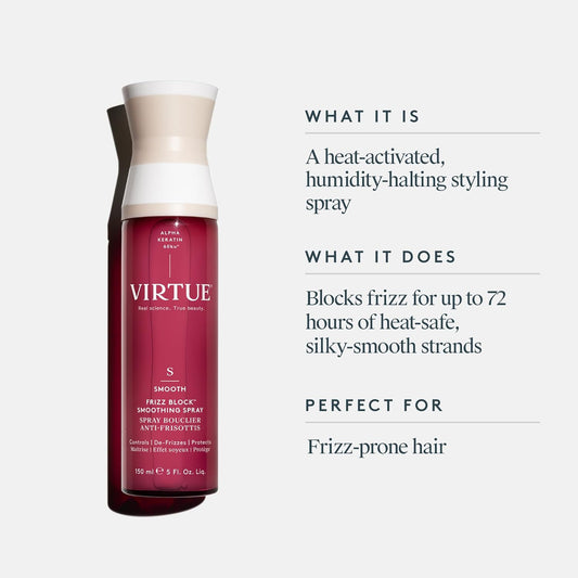 Virtue Frizz Block Smoothing Spray, Frizz Control Hair Treatment, Protects From Heat And Humidity, Color Safe, 5 Fl Oz