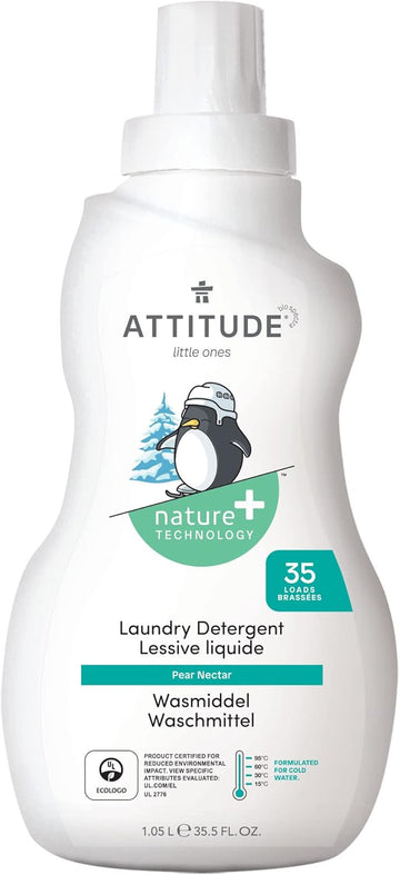 Attitude Baby Laundry Detergent, Ewg Verified, Plant And Mineral-Based Formula, He Compatible, Vegan Household Products, Pear Nectar, 35 Loads, 35.5 Fl Oz