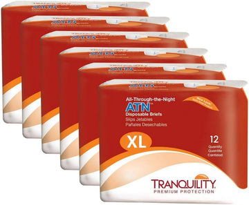 Tranquility Premium Atn Disposable Briefs With Tabs, Overnight Protection Superabsorbent Core For Leak-Free And Full-Fit Comfort, X-Large 72Ct Case