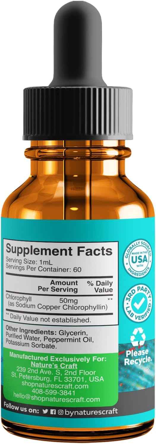 Mint Flavored Chlorophyll Liquid Drops - Vegan Liquid Chlorophyll Drops for Immune Support Gut Health Skin Care Detox Liver Support Energy and Bad Breath - High Potency Internal Deodorizer - 2 Pack