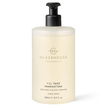 Glasshouse Fragrances I'Ll Take Manhattan Hand Wash, Rich In Aloe Vera & Vitamin E, Soothing & Moisturizing, Orchids & Blood Orange Scent, 15.2 Fl Oz (450Ml)