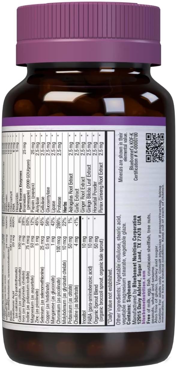 Bluebonnet Super Earth Single Daily Multi-Nutrient Formula Iron Caplets, 90 Count Green