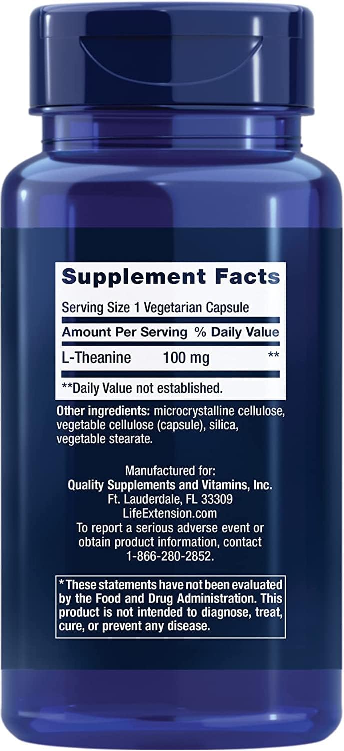 Life Extension L-Theanine, 100 mg, 60 Vegetarian Capsules (Pack of 2) - Amino Acid Derived from Tea - Gluten-Free, Non-GMO