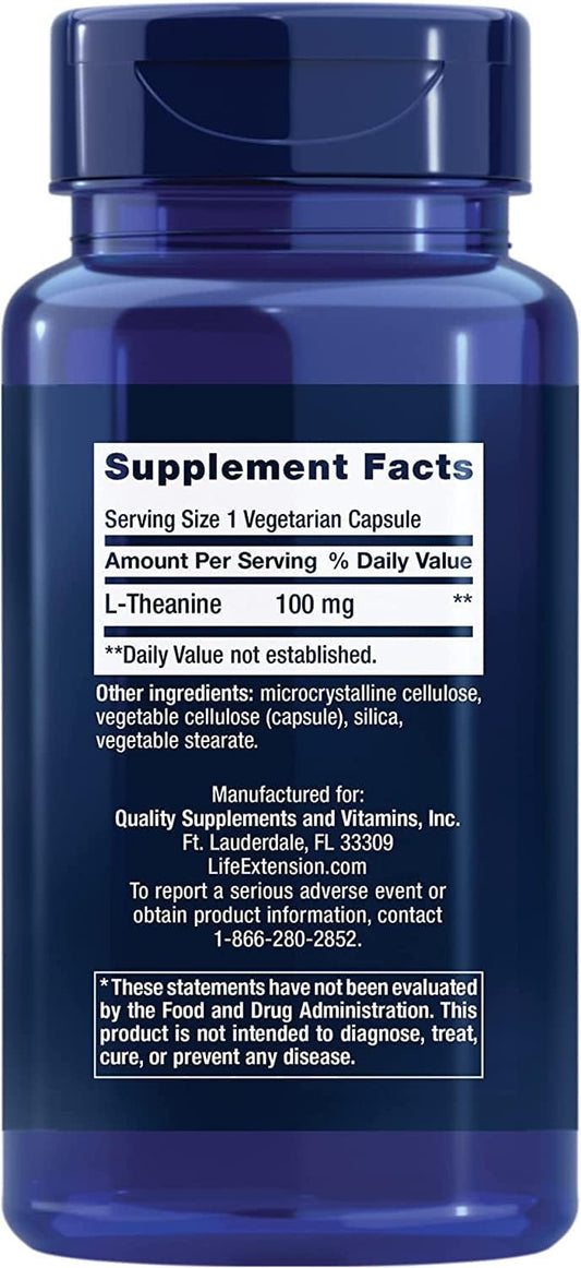 Life Extension L-Theanine, 100 mg, 60 Vegetarian Capsules (Pack of 2) - Amino Acid Derived from Tea - Gluten-Free, Non-GMO