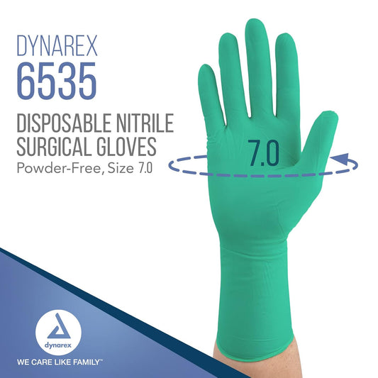 Dynarex Sterile Nitrile Surgical Gloves, Powder-Free And Puncture-Resistant Nitrile Gloves, 6 Mil., Size 7, 1 Case Of 200 Pairs (4 Boxes Of 50)