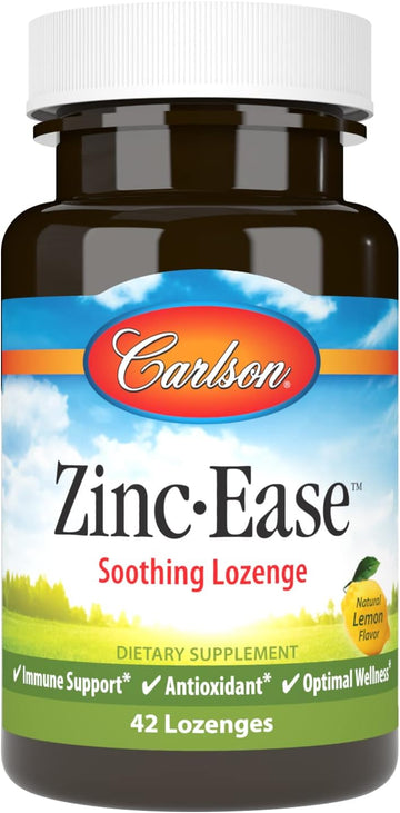 Carlson - Zinc-Ease, Soothing Lenge, Immune Support & Optimal Wellness, Antioxidant, Lemon, 42 Lenges