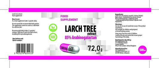 Arabinogalactan (Larch Tree Extract) 500mg 120 Vegan Capsules, 3rd Party lab Tested, High Strength Supplement, Gluten and GMO Free