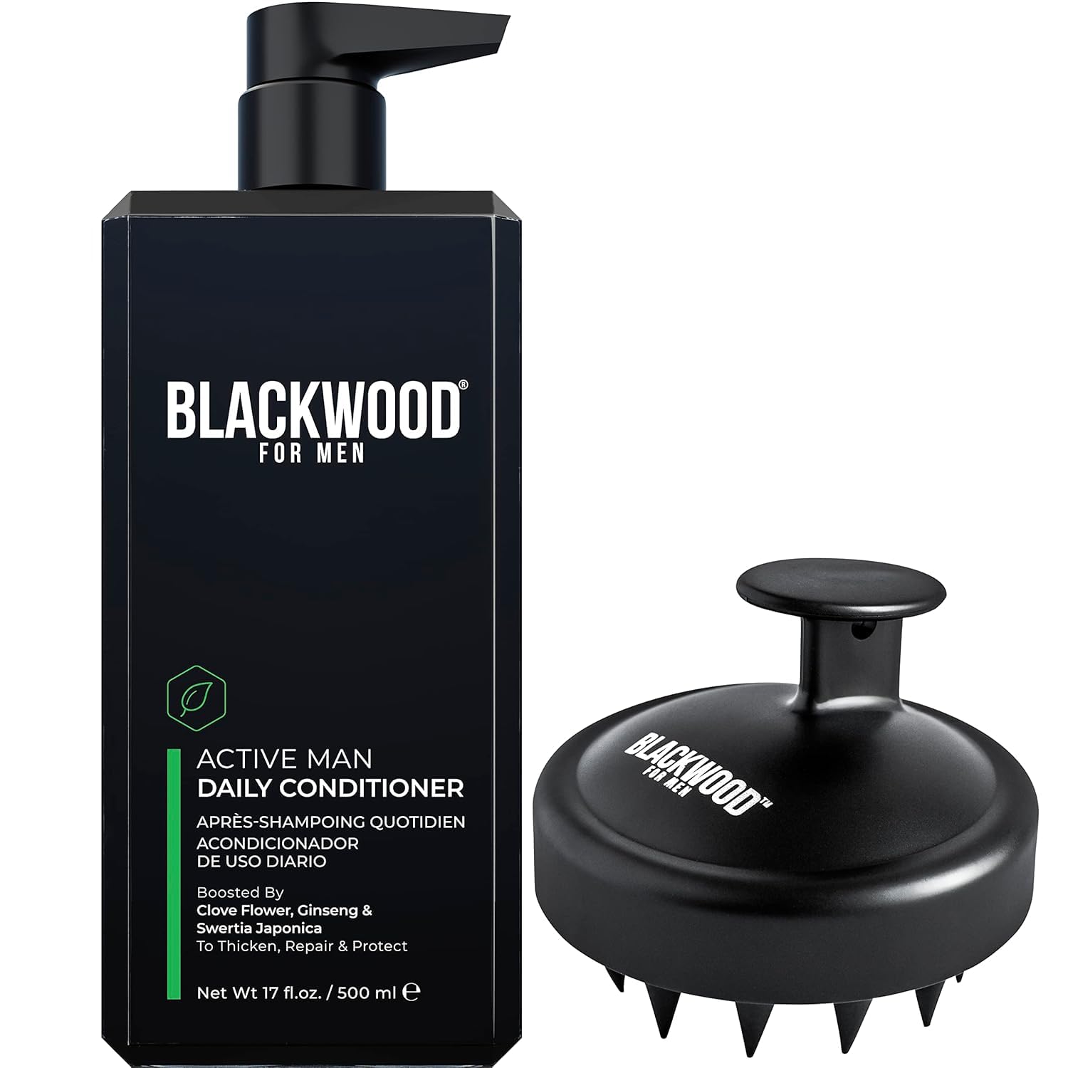 Blackwood For Men Active Man Daily Conditioner (17Oz) Bundled With Men Scalp Massager