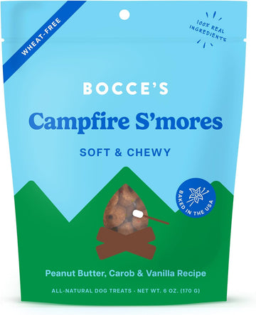 Bocce'S Bakery Campfire S'Mores Treats For Dogs, Wheat-Free Everyday Dog Treats, Made With Real Ingredients, Baked In The Usa, All-Natural Soft & Chewy Cookies, Peanut Butter, Carob, & Vanilla, 6 Oz
