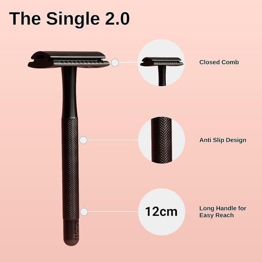 FLON® Single 2.0 Premium Long Double-Edged Safety Razor | Plastic Free Sustainable Gift UK (Pink)