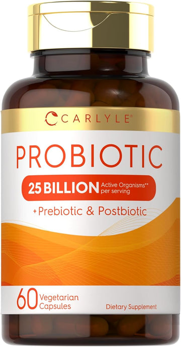 Carlyle Prebiotic & Probiotic | 25 Billion Cfu | 60 Capsules | For Women & Men | Powder Pills | Vegetarian, Non-Gmo & Gluten Free Supplement